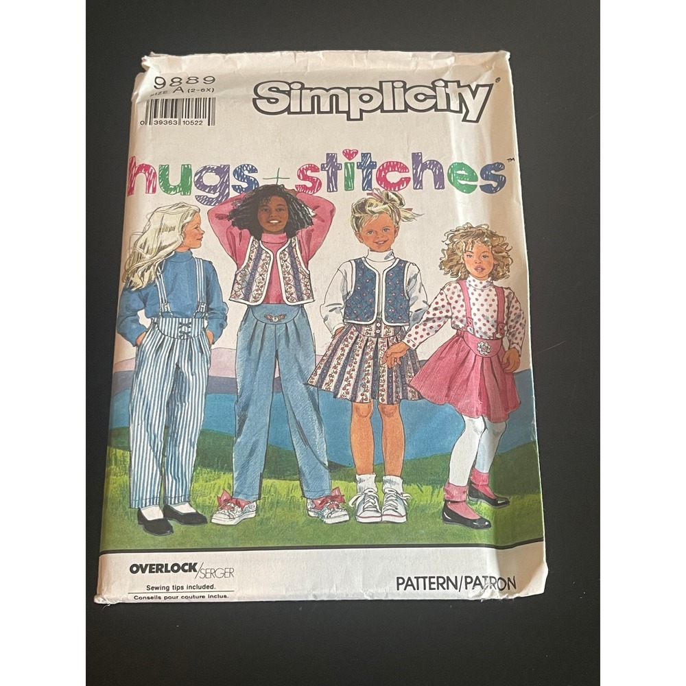 00610 - Simplicity Sewing Pattern 9889, '90 Jumper Skirt Vest Pant Tops Size 2-6